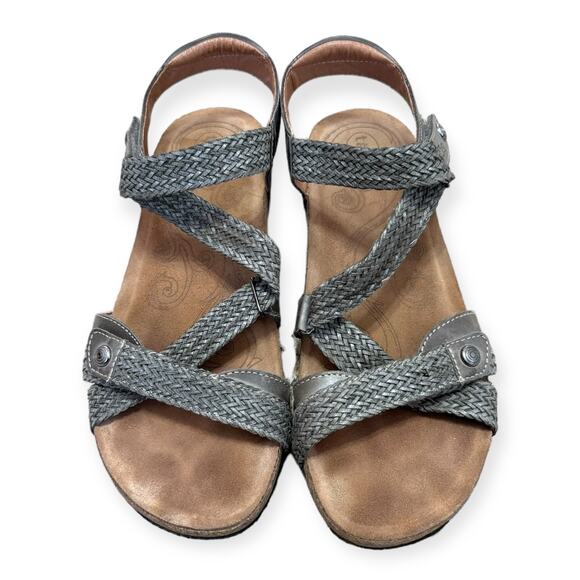 Taos Gray Leather Trulie Cushioned Adjustable Cork Sandals Women's US10 EU41 - Picture 2 of 10